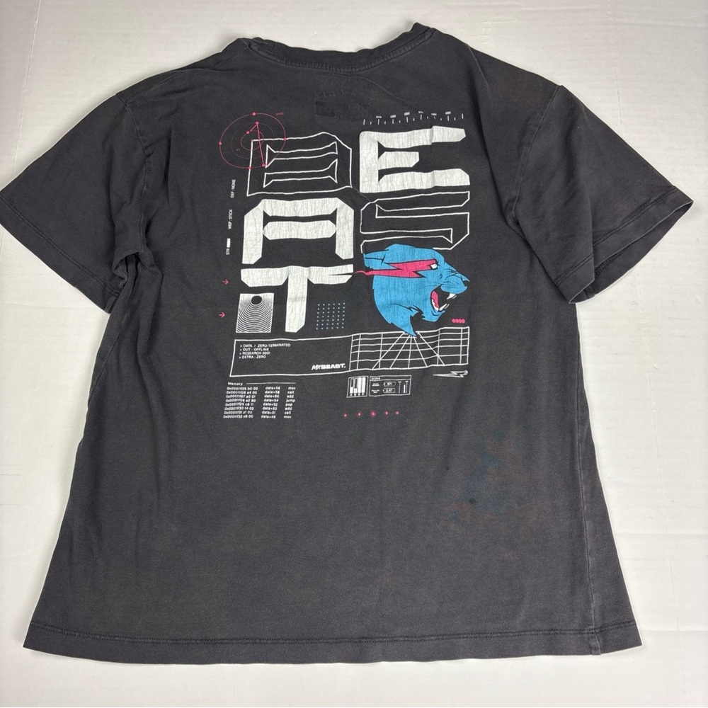 Mr Beast Particle Youth Boys 12 Youth T-Shirt Black Logo Damaged Cyber Graphic